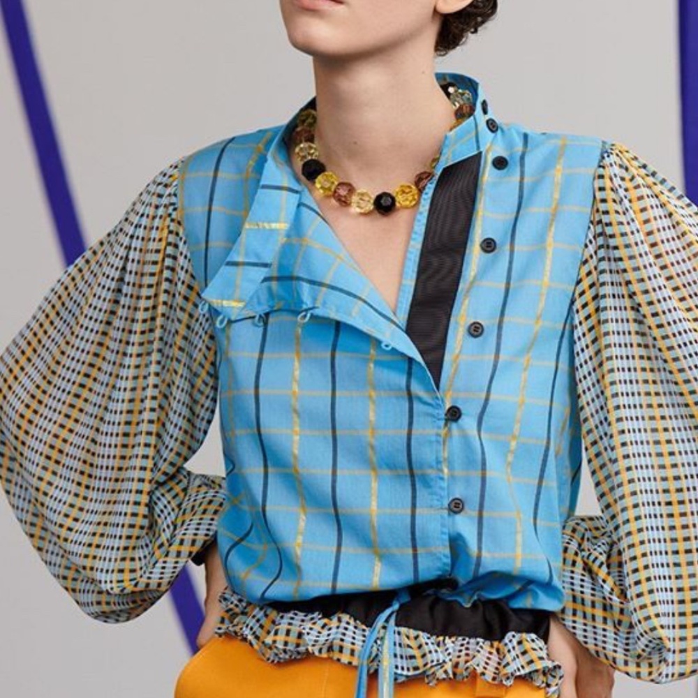 Stein Goya Blue Paid Blouse LIKE NEW Size Large